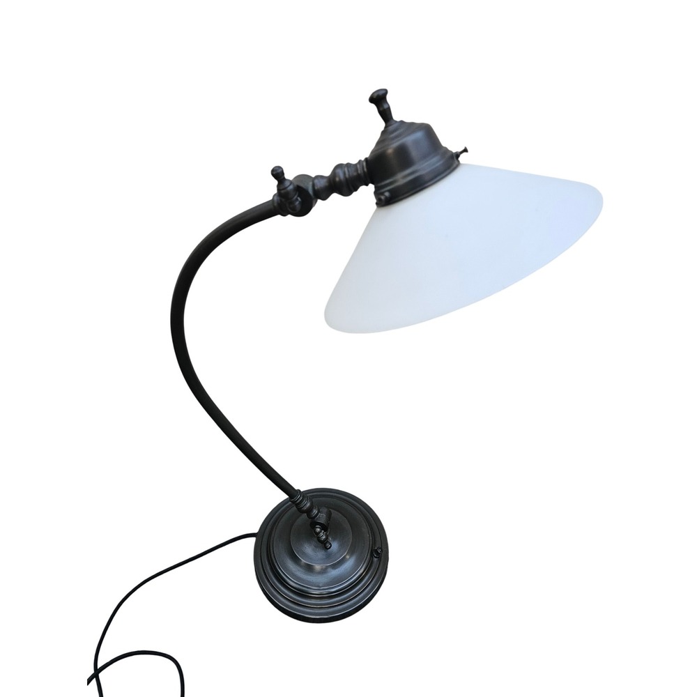 Pottery Barn Industrial Desk Lamp Bronze White Glass Shade Table Lamp Task Light